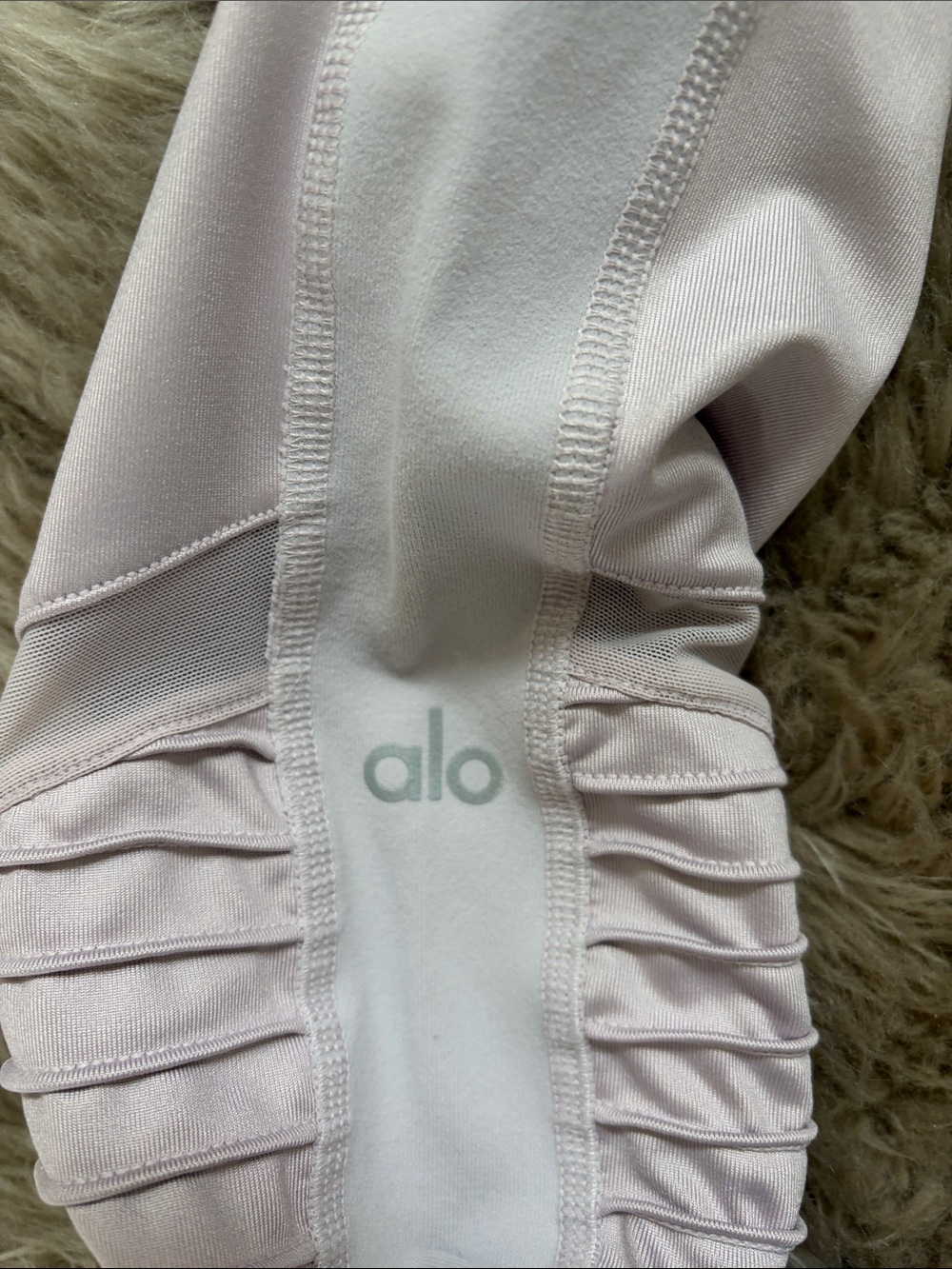 ALO Light Pink Ribbed Panel Mesh Leggings